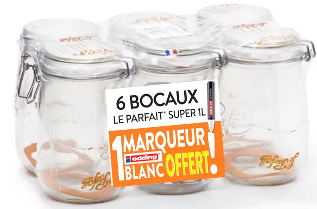 le-parfait-super-pack-promo-6-bocaux-1-l-stylo-marqueur-blanc-offert image 1