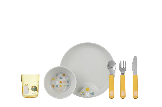 mepal-mio-ensemble-vaisselle-enfant-6-pi-ces-miffy-explore-couverts-verre-assiet image 1