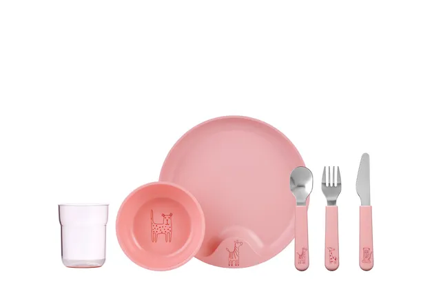 mepal-mio-ensemble-de-vaisselle-enfant-6-pi-ces-deep-pink-couverts-verre-assiett image 1