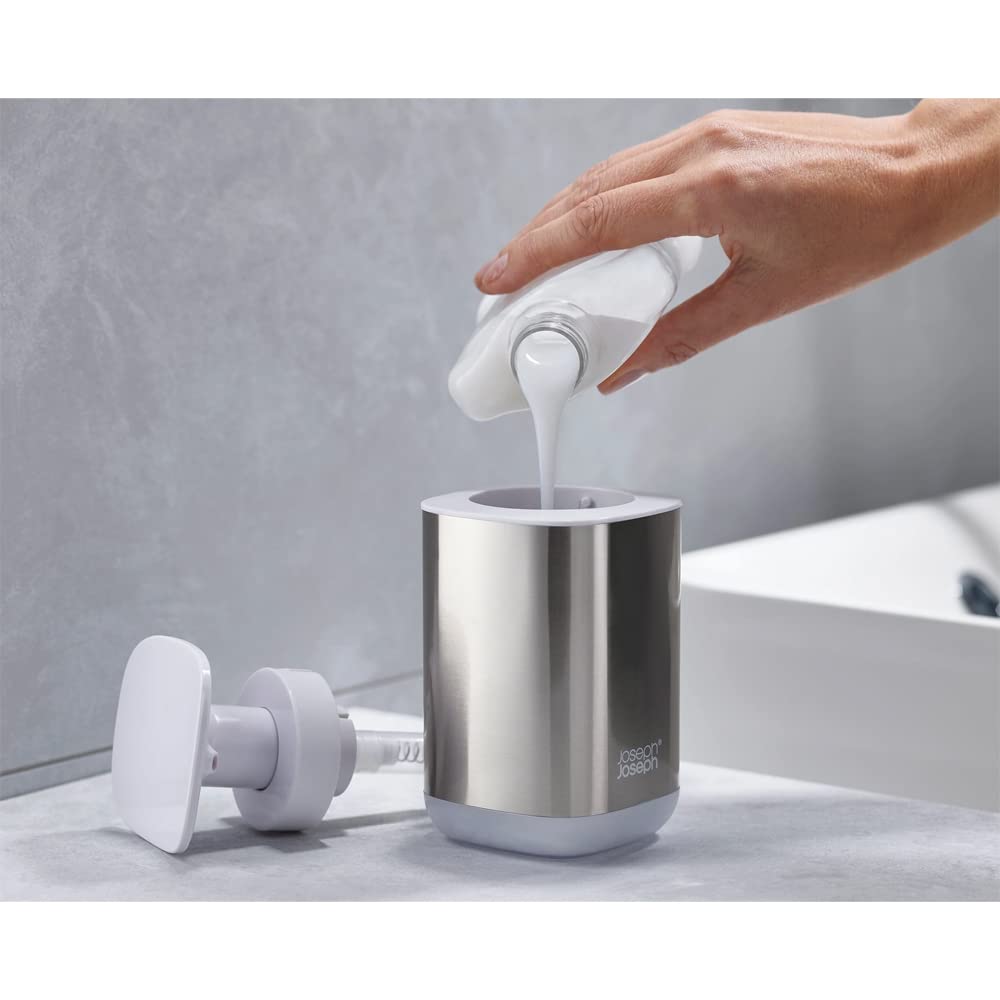 joseph-joseph-presto-distributeur-de-savon-pompe-large-350-ml-blanc-acier-inoxyd image 2
