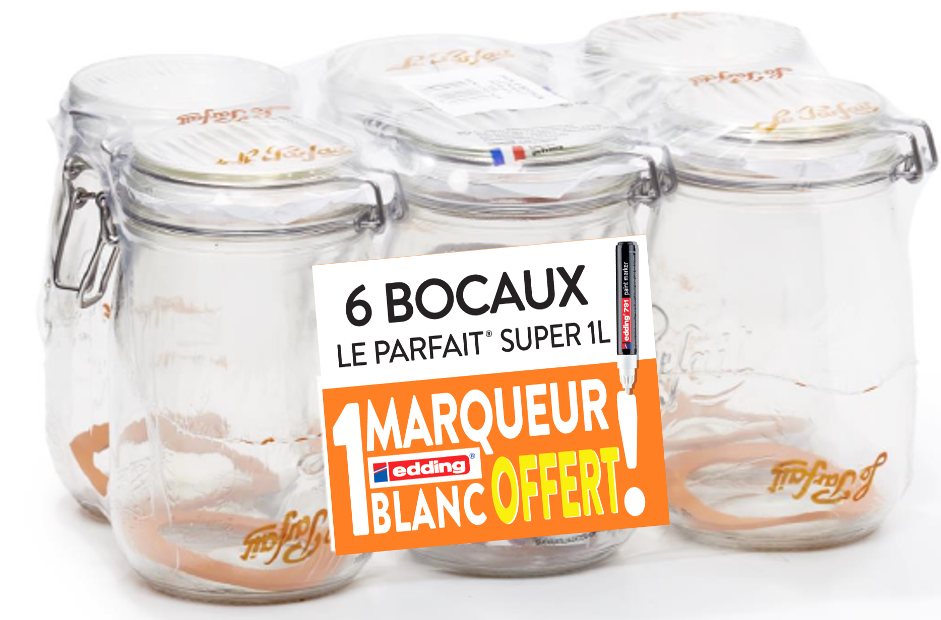 le-parfait-super-pack-promo-6-bocaux-1-l-stylo-marqueur-blanc-offert image 1